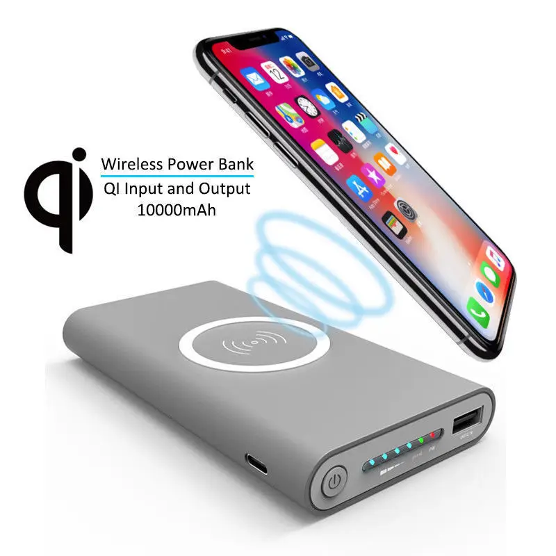 Универсальное зарядное устройство Qi 10000 мАч беспроводное для iPhone X 8 Samsung S9 S8 S7 S6