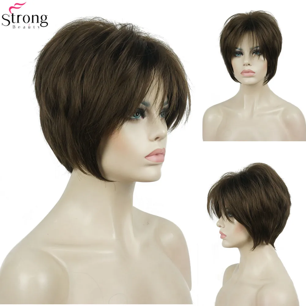 StrongBeauty Synthetic Wig Women's Brown/Blonde Hair Natural Short Straight Wigs | Шиньоны и парики