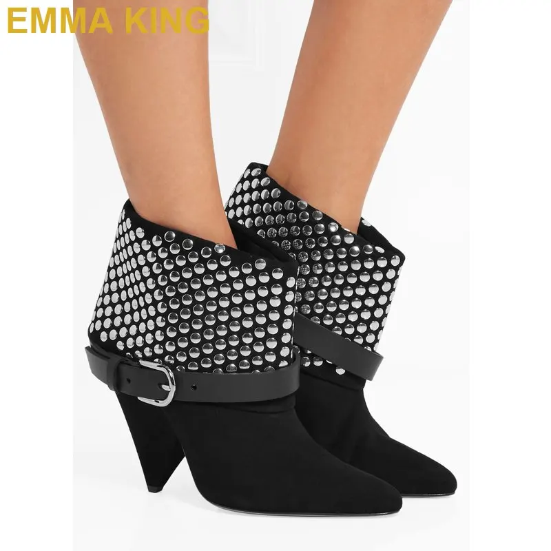 EMMA KING Studded Suede Ankle Boots For Woman Buckle Strap Black Booties Spike High Heels Women Shoes Short Winter Boots 2019
EMMA KING Studded Suede Ankle Boots For Woman Buckle Strap Black Booties Spike High Heels Women Shoes Short Winter Boots 2019