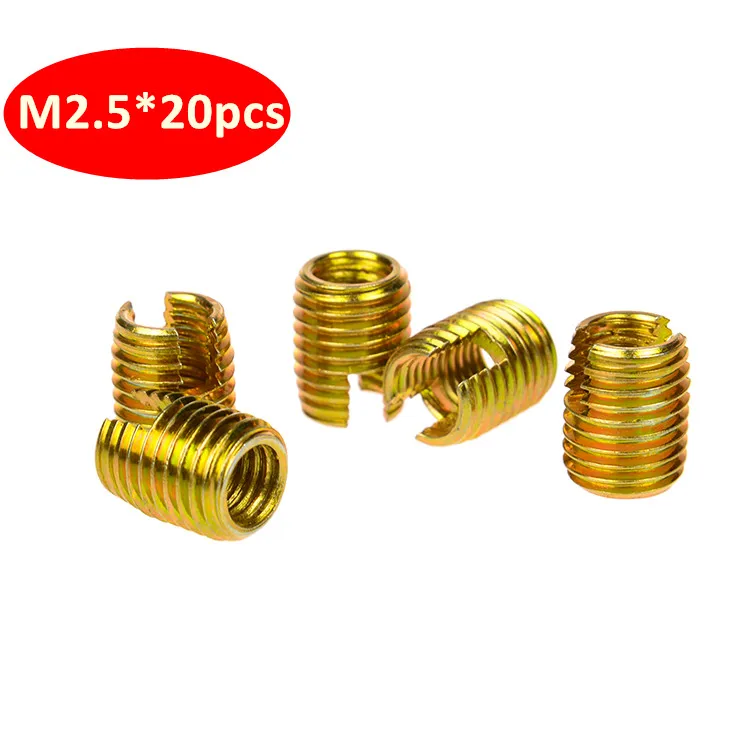 20pcs M2.5 Self Tapping Thread Insert Screw Bushing, M2.5*0.45*6mm 302 Slotted Type Wire Thread Repair Insert Steel with Zinc
20pcs M2.5 Self Tapping Thread Insert Screw Bushing, M2.5*0.45*6mm 302 Slotted Type Wire Thread Repair Insert Steel with Zinc