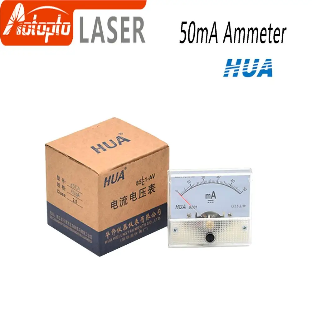 Амперметр HUA, 50 ма, 85 c1, постоянный ток 0-50 ма, фотопанель, измеритель тока для лазерной гравировальной машины CO2
Амперметр HUA, 50 ма, 85 c1, постоянный ток 0-50 ма, фотопанель, измеритель тока для лазерной гравировальной машины CO2