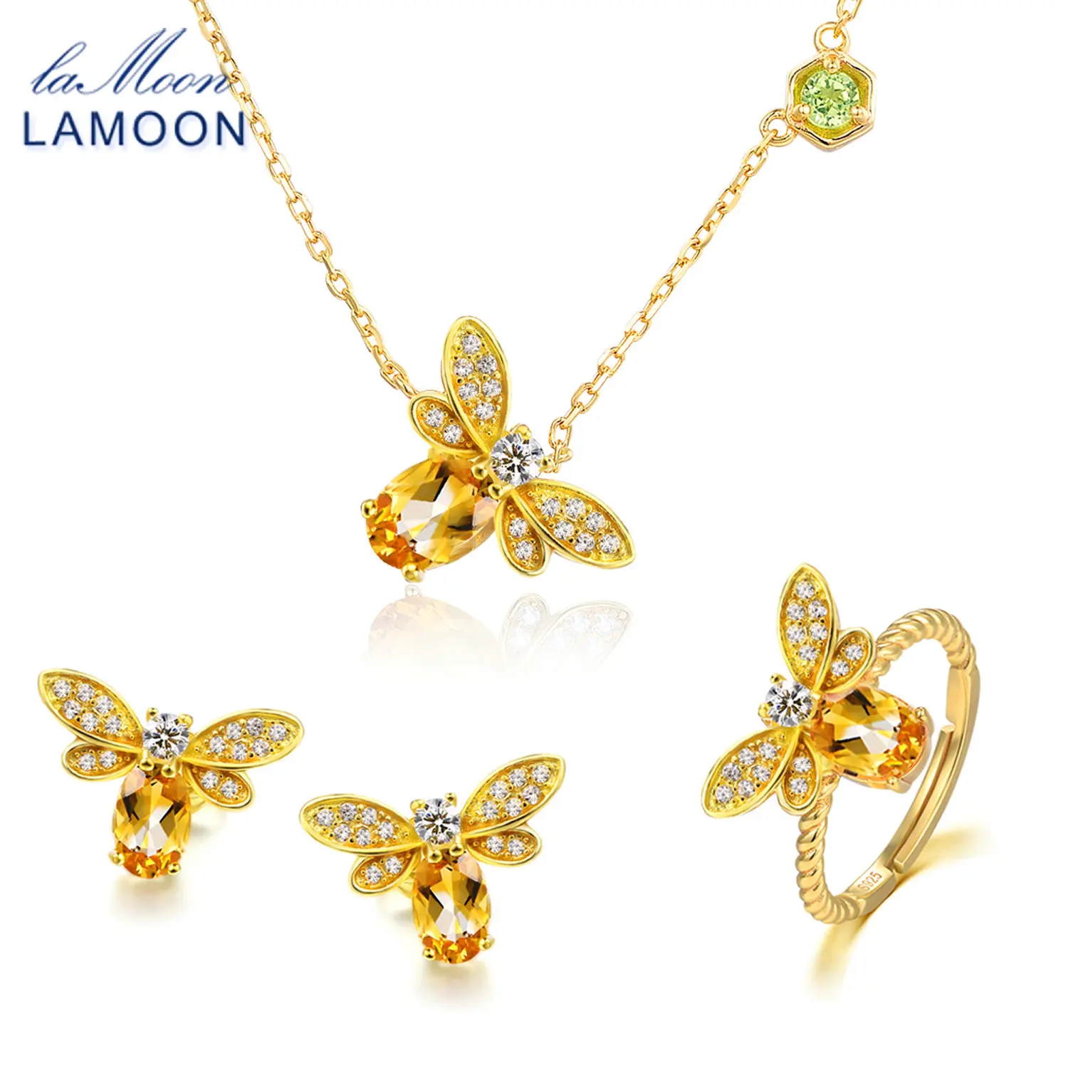 LAMOON Bee 5x7mm 1ct 100% Natural Citrine 925 sterling-silver-jewelry Jewelry Set V027-7
LAMOON Bee 5x7mm 1ct 100% Natural Citrine 925 sterling-silver-jewelry Jewelry Set V027-7