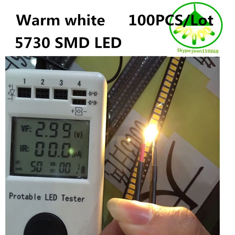 

Original new 200pcs/Lot 5630 SMD LED 5730 Warm White Low-Mid Power diodes 0.5W 45-60LM 6000-6500K 3000-3200k 150MA 5730 LED