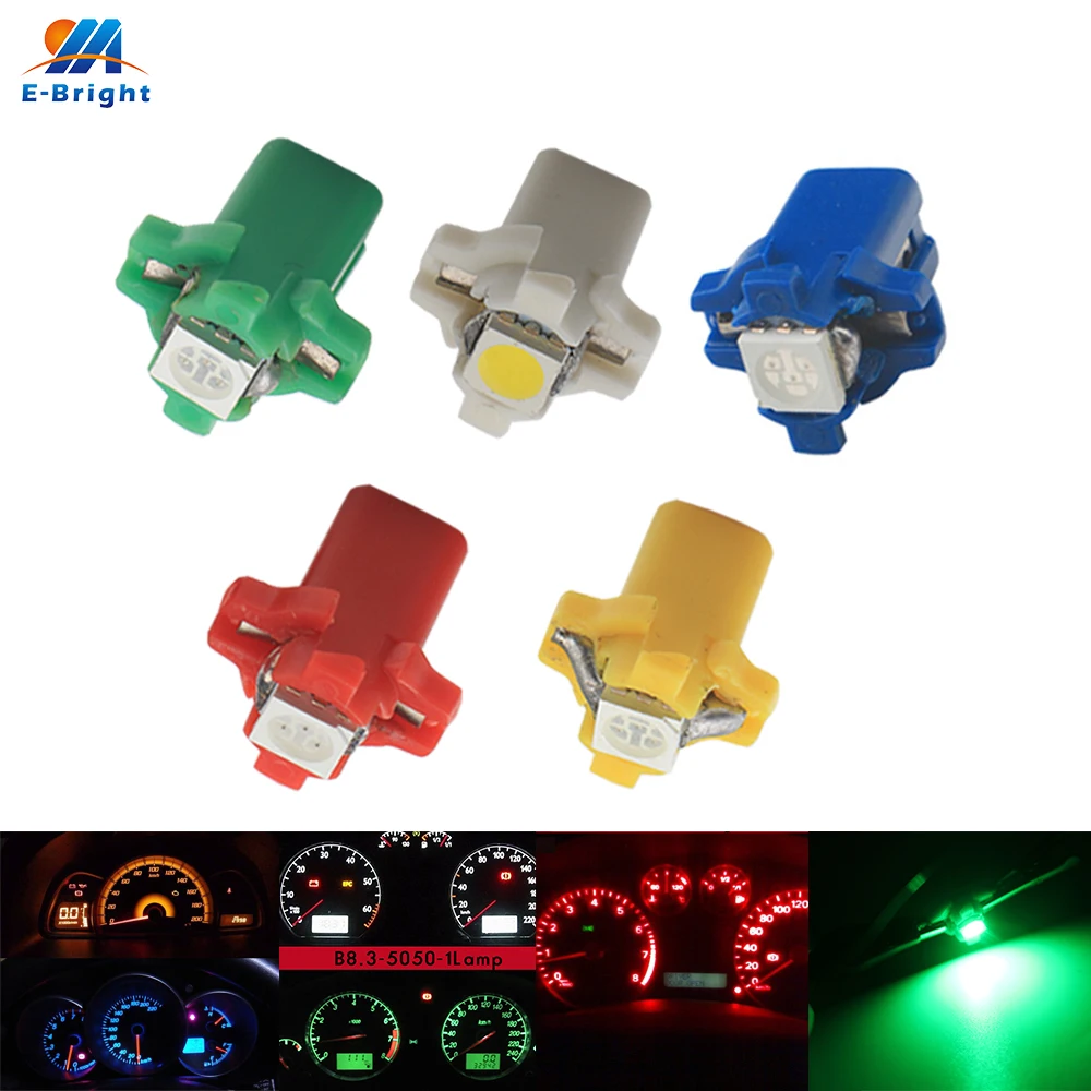 

10pcs led B8.3 5050 1 SMD 20Lm Car Interior Lamp Dashboard Bulbs Instrument Lights 12V White Blue Red Green Amber