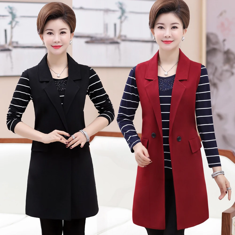 Spring new middle-aged women's long vest coat women's sleeveless windbreaker mother loaded jacket casual top Roupa Female
Spring new middle-aged women's long vest coat women's sleeveless windbreaker mother loaded jacket casual top Roupa Female