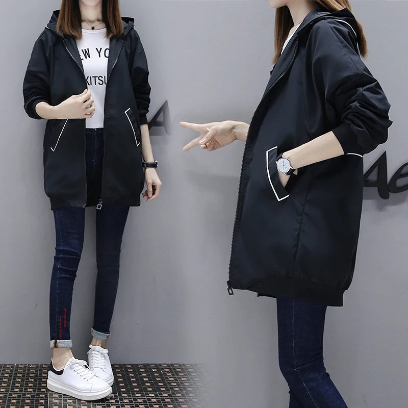 Fashion Spring Autumn Women's Medium Long Windbreaker Basic Coats Female Casual Baseball Sleeve Outerwear Jackets LQ647 | Женская