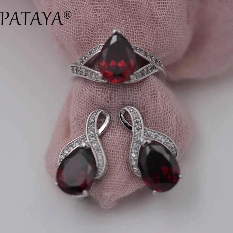 Серьги PATAYA из натурального циркония с красным гранатом набор колец для женщин