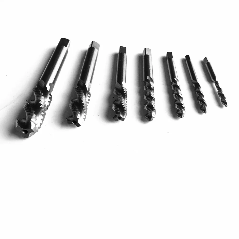 

Free shipping of 7pcs Left hand HSS6542 made Machine spiral flute taps screw taps M3 M4 M5 M6 M8 M10 M12 from 3mm-12mm