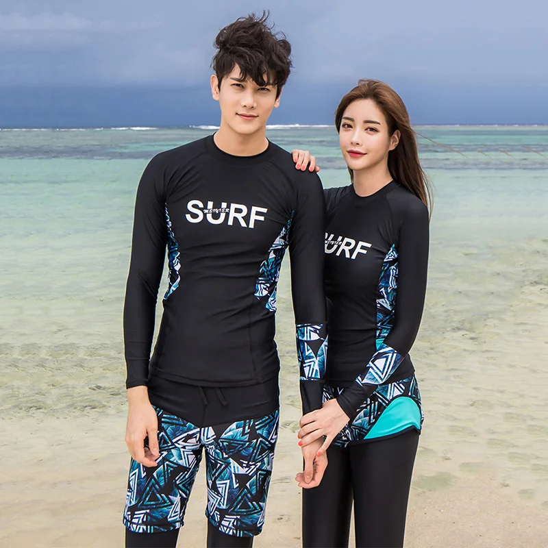 Newest MEIYIER Couple matching men and women rashguard long sleeve swim shirt pants shorts fashion surf suit for lovers 2020 | Спорт и