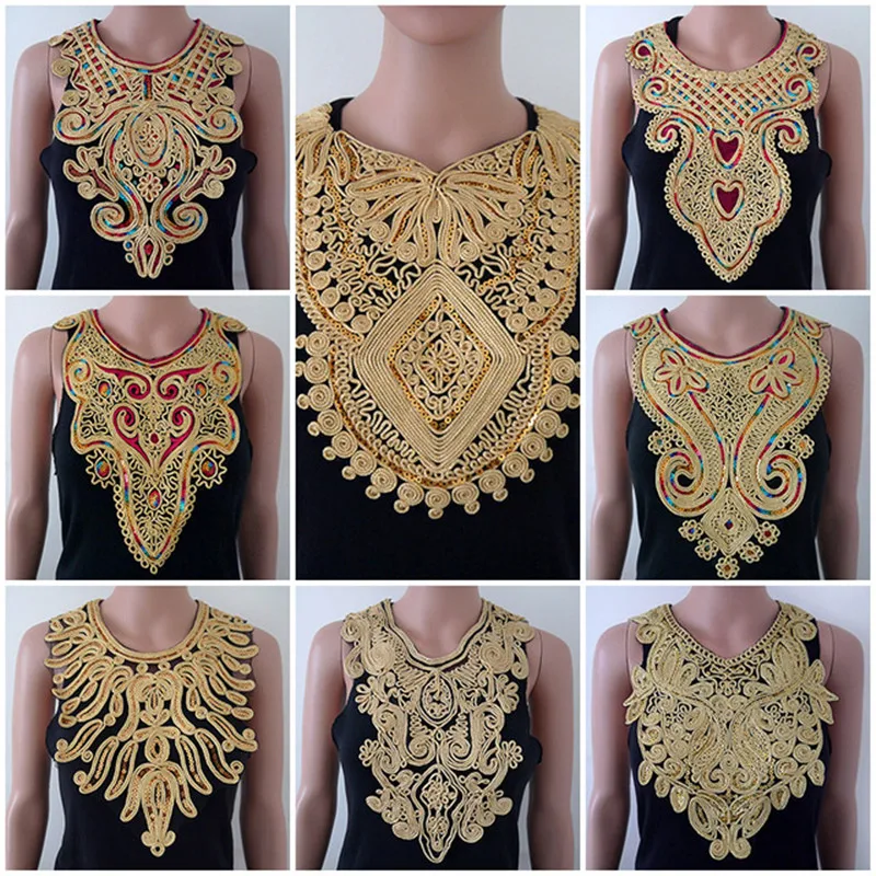 10pc Craft Gold collar Venise Sequin Floral Embroidered Applique Trim Decorated Lace Neckline Collar Sewing
10pc Craft Gold collar Venise Sequin Floral Embroidered Applique Trim Decorated Lace Neckline Collar Sewing