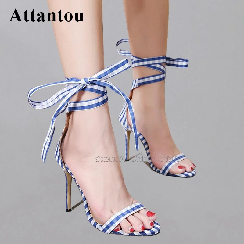 Concide Designer Plaid Pattern Bowtie Lace-up High Heel Sandals Comcise Style One Belt Design Open Toe Cut Out Summer Girl Sanda
Concide Designer Plaid Pattern Bowtie Lace-up High Heel Sandals Comcise Style One Belt Design Open Toe Cut Out Summer Girl Sanda