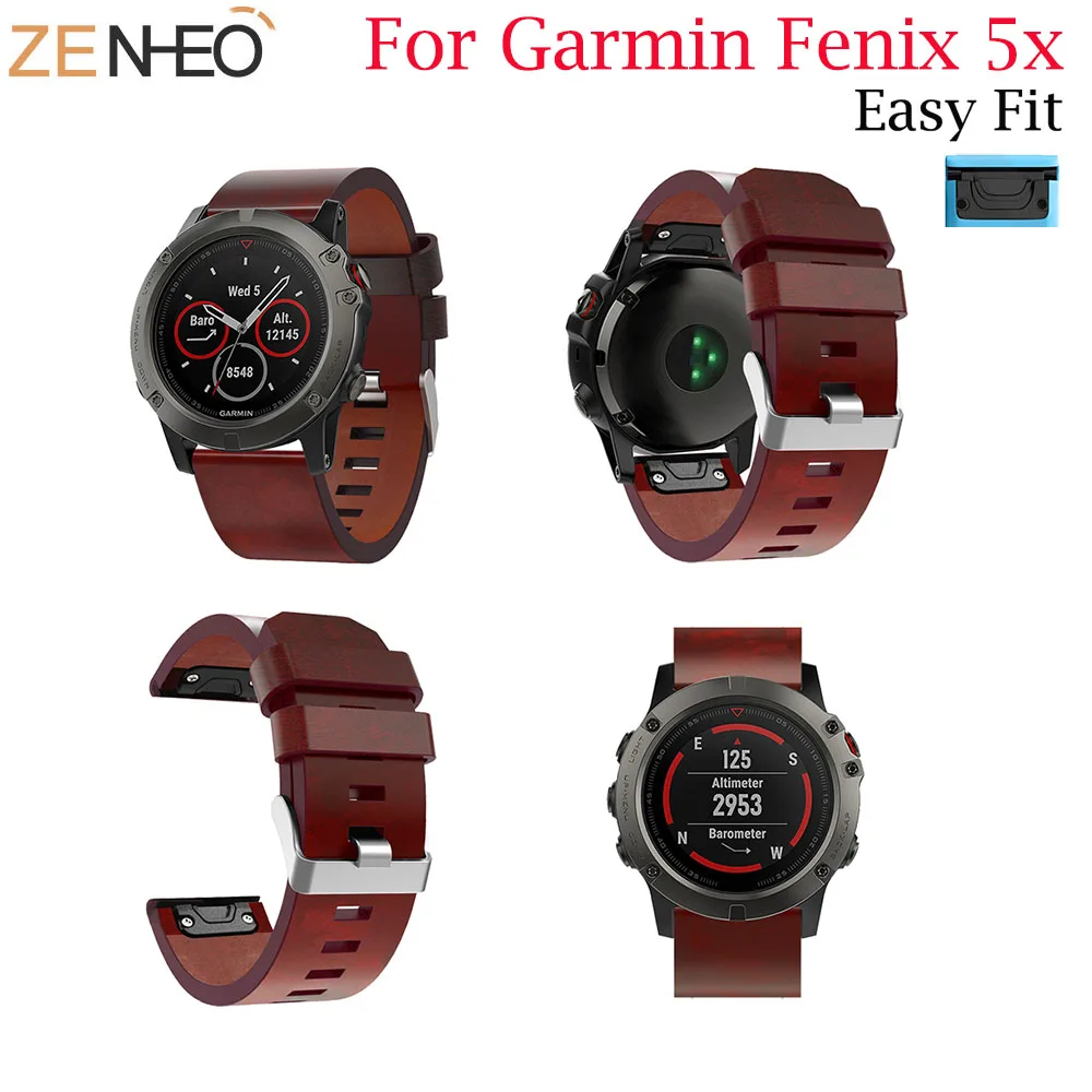 Ремешок кожаный для Garmin Fenix 5X/5X Plus быстросъемный браслет наручных часов