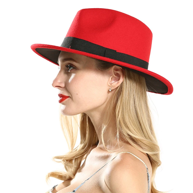 Fashion Polyester Cotton Red Black Wide Brim Fedora Hats for Festival Women Ladies Wool Felt Jazz Trilby Panama Carnival Hat
Fashion Polyester Cotton Red Black Wide Brim Fedora Hats for Festival Women Ladies Wool Felt Jazz Trilby Panama Carnival Hat