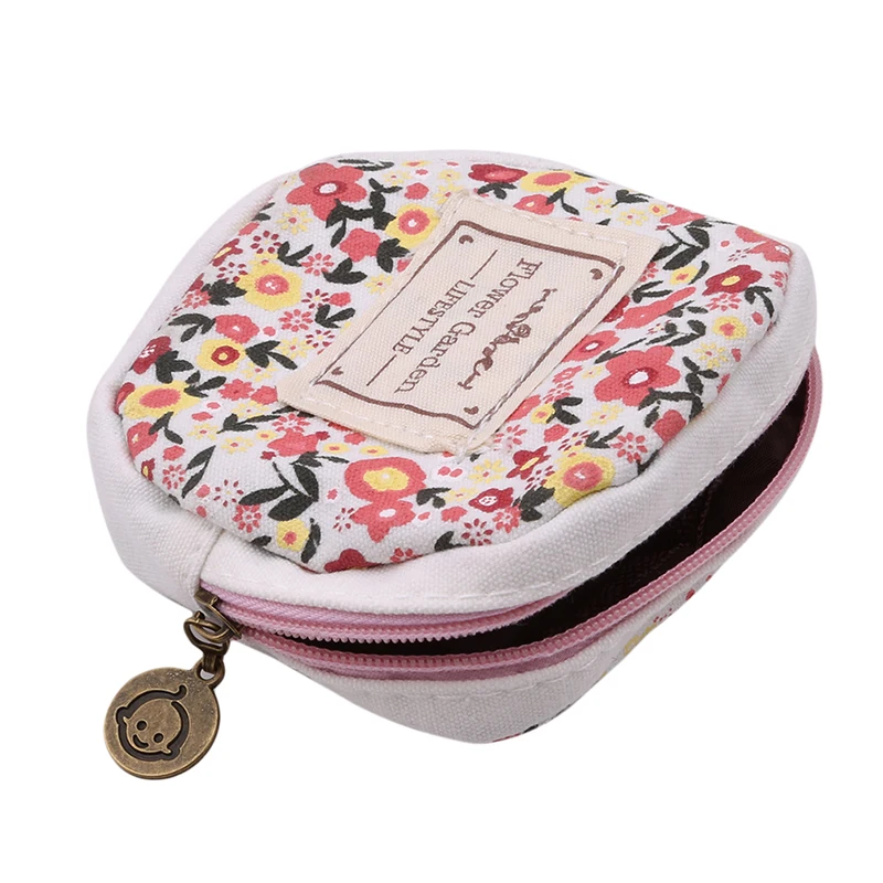 Girls Cute Flower Pattern Small Coin Purse Round Cotton Headphone Package Pouch Zipper Bag Wallet Card Key Money | Багаж и сумки