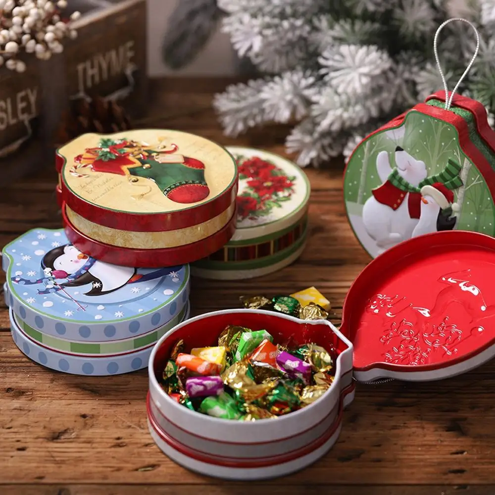 

Taoup Metal Round Christams Candy Boxes Christmas Decor for Home Santa Claus Xmas Elk Deer Gift Boxes Noel Present Gift Navidad