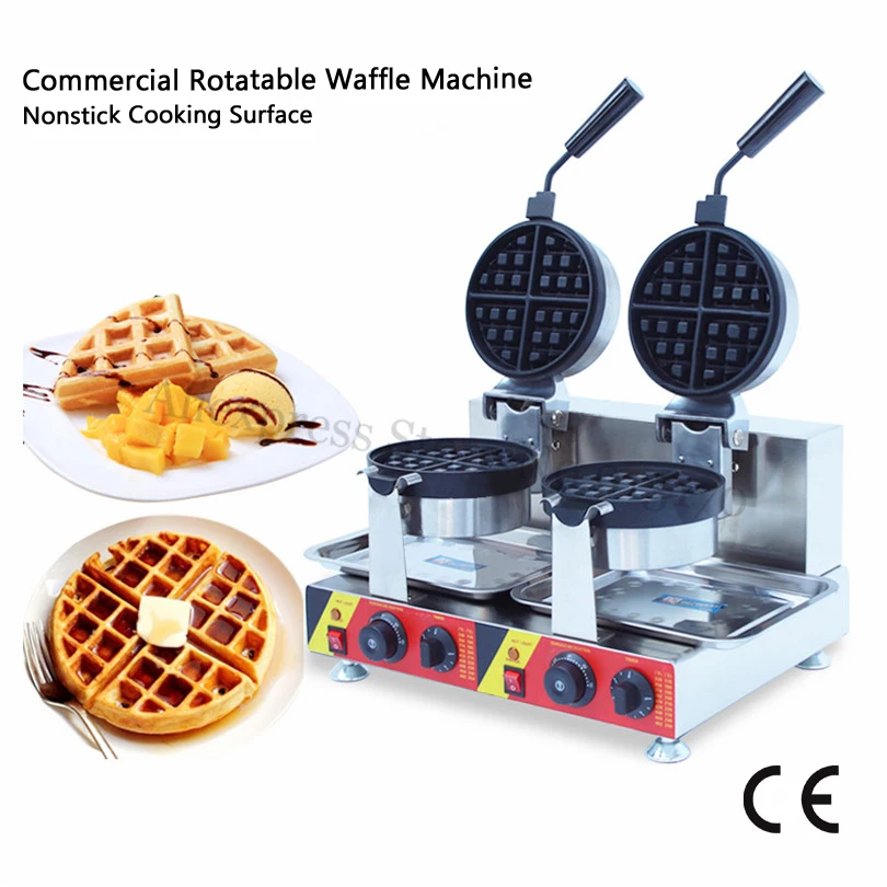 

Commercial Rotable Waffle Machine Electric Waffe Maker Stainless Steel Snack Food Machine Double Moulds 220V 110V CE