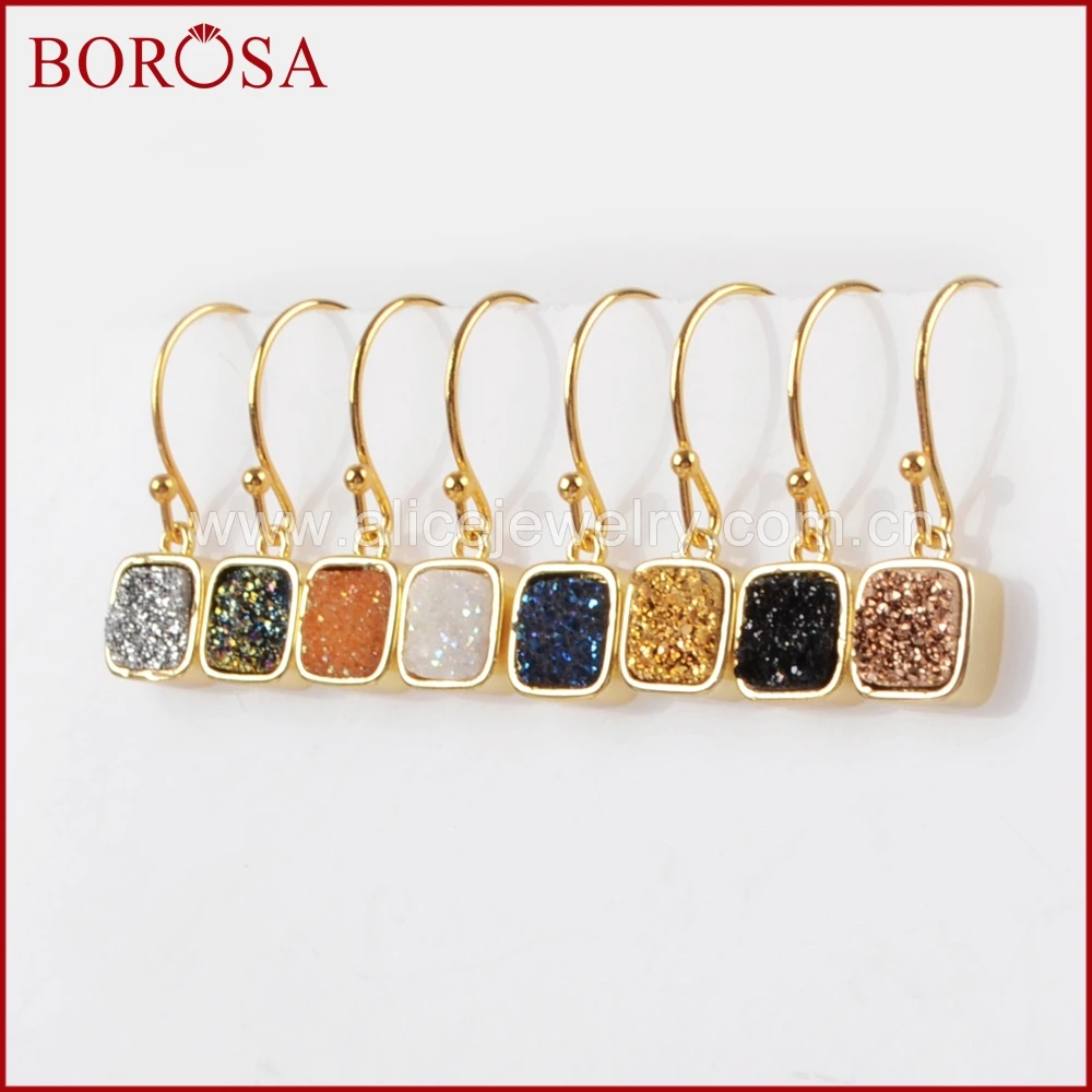 BOROSA Gold Bezel Square Rainbow Titanium Druzy Charm Earrings Hook Earrings Drop Earrings Fashion Jewelry for Women ZG0158
BOROSA Gold Bezel Square Rainbow Titanium Druzy Charm Earrings Hook Earrings Drop Earrings Fashion Jewelry for Women ZG0158