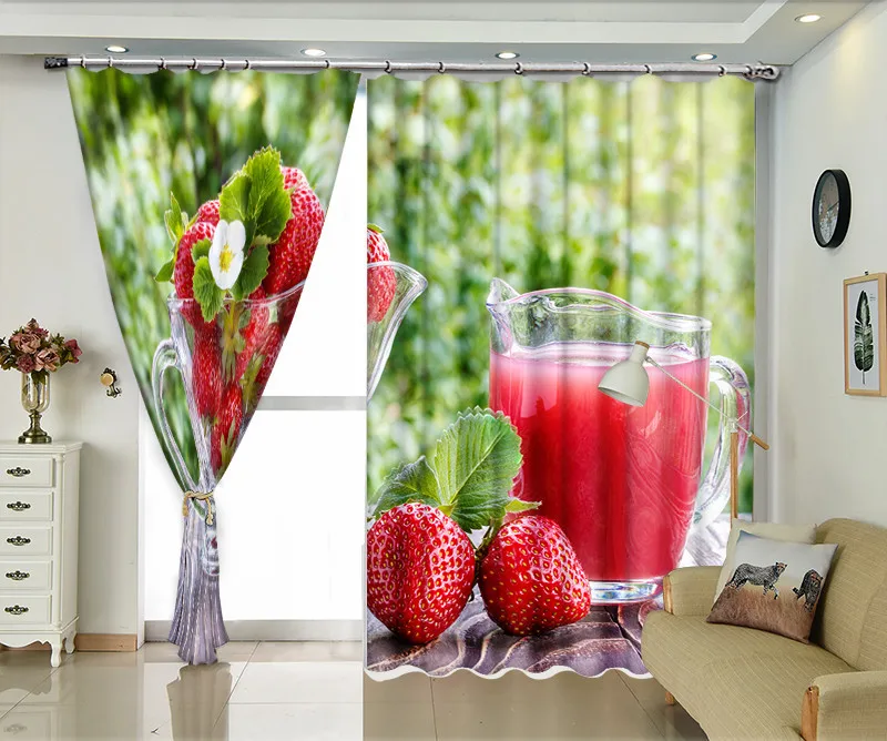 

kitchen curtain modern Cherry Luxury Blackout 3D Window living room Bedroom Cortina Drapes Rideaux Customized size pillowcase