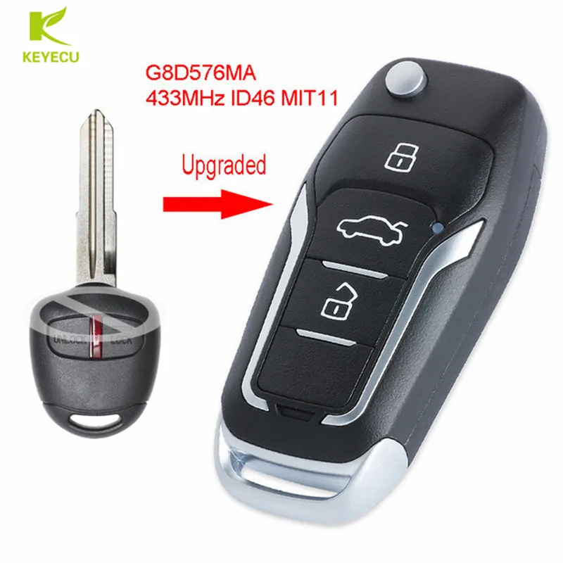 

KEYECU Replacement Upgraded Flip Remote Car Key Fob 433MHz ID46 for Mitsubishi Outlander 2006 - 2015 FCC ID: OUCG8D-576M-A