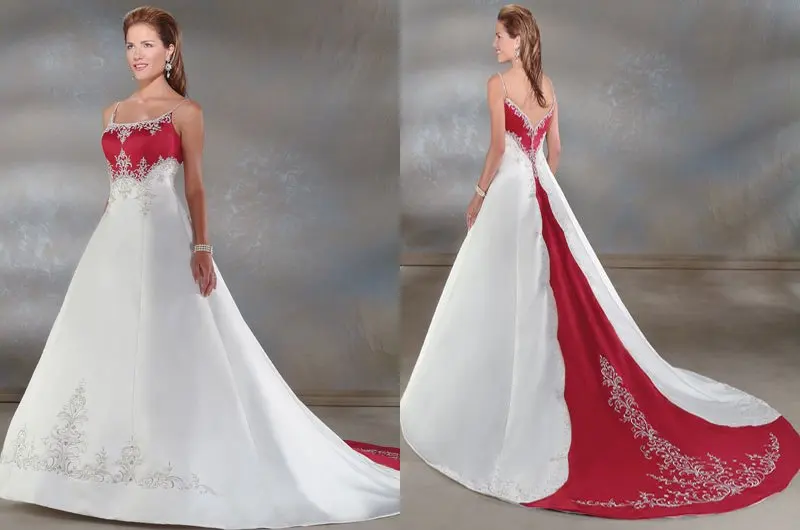 Freeshipping Hot Sale Elegant A line Tank Spaghetti Strap Embroidered White and Red Satin Wedding Dresses
Freeshipping Hot Sale Elegant A line Tank Spaghetti Strap Embroidered White and Red Satin Wedding Dresses
