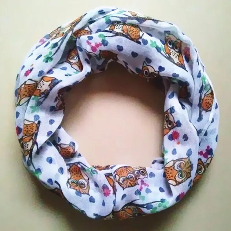 

New Girl and Boy Children small owl Print Scarf Circle Loop Kids Infinity Scarves Baby Accessories flowers love neckerchief