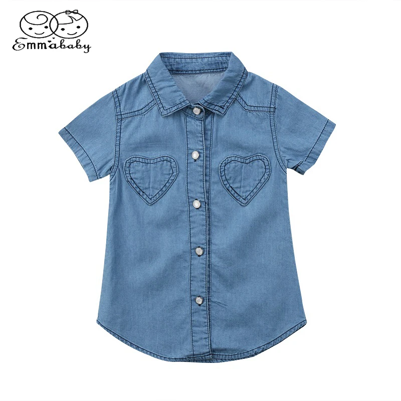 Emmaaby/Повседневная джинсовая футболка с короткими рукавами для маленьких девочек