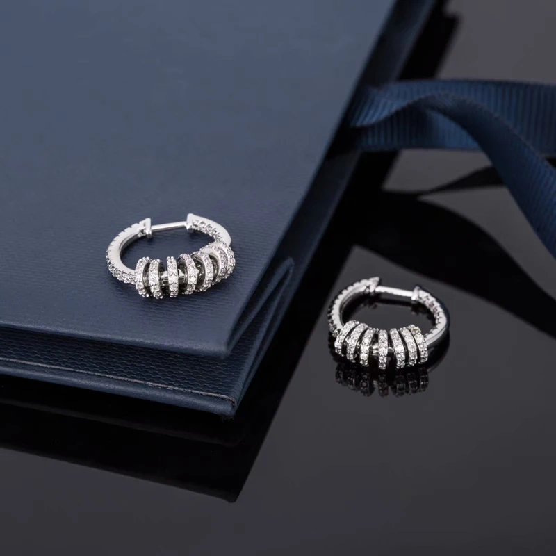 Серьги кольца серебряные с фианитами изысканные изящные украшения AAA + мозаика из