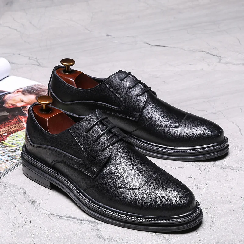 

Обувь из натуральной кожи; Мужские деловые броги в английском стиле; Мужская кожаная повседневная обувь; Мужская обувь черного цвета; KA1548
