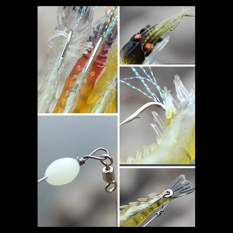 20Pcs/Lot 20cm 5.5g Artificial Shrimp Fly Fishing Lures Soft Lure Bait With Hook Luminous Glow Bead Silicon Tackles Kits | Спорт и