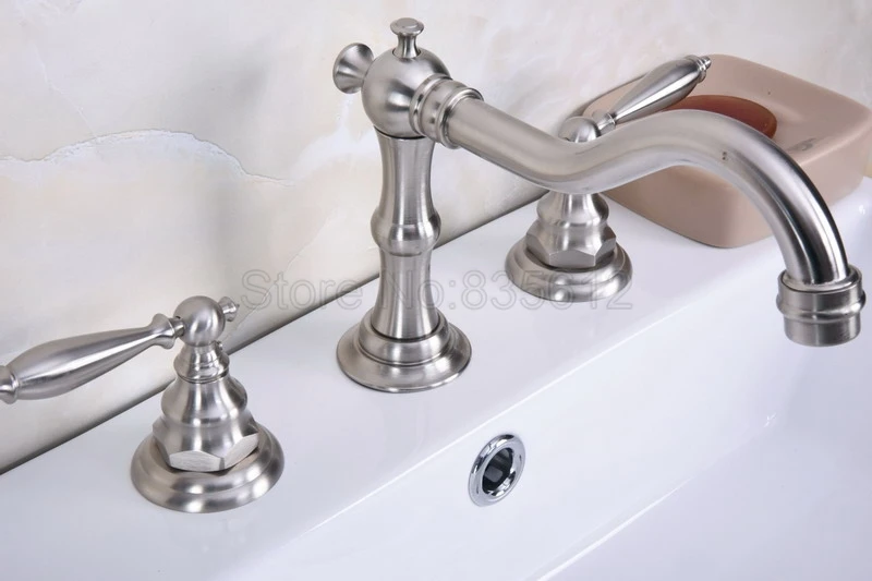 Brushed Nickel Double Handle Widespread Bathroom Faucet & Basin Sink Mixer Taps Wbn013
Brushed Nickel Double Handle Widespread Bathroom Faucet & Basin Sink Mixer Taps Wbn013