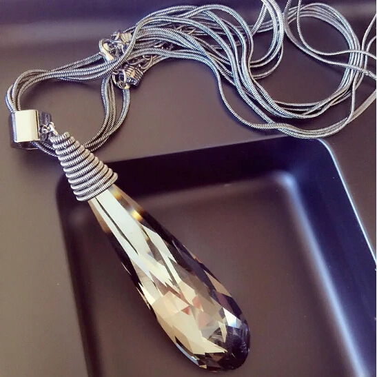New Arrival Unique Transparent Crystal Water Drop Pendant Long Necklace Gun Black Plated Sweater Chain 74cm
New Arrival Unique Transparent Crystal Water Drop Pendant Long Necklace Gun Black Plated Sweater Chain 74cm