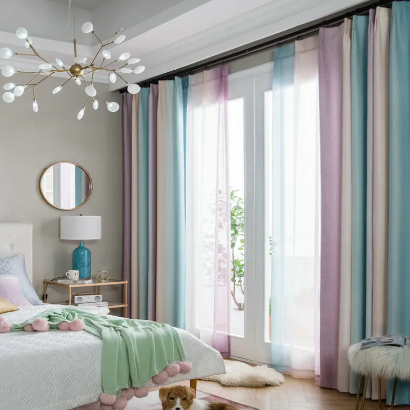 Светонепроницаемые шторы для гостиной полосатые радужные детской спальни