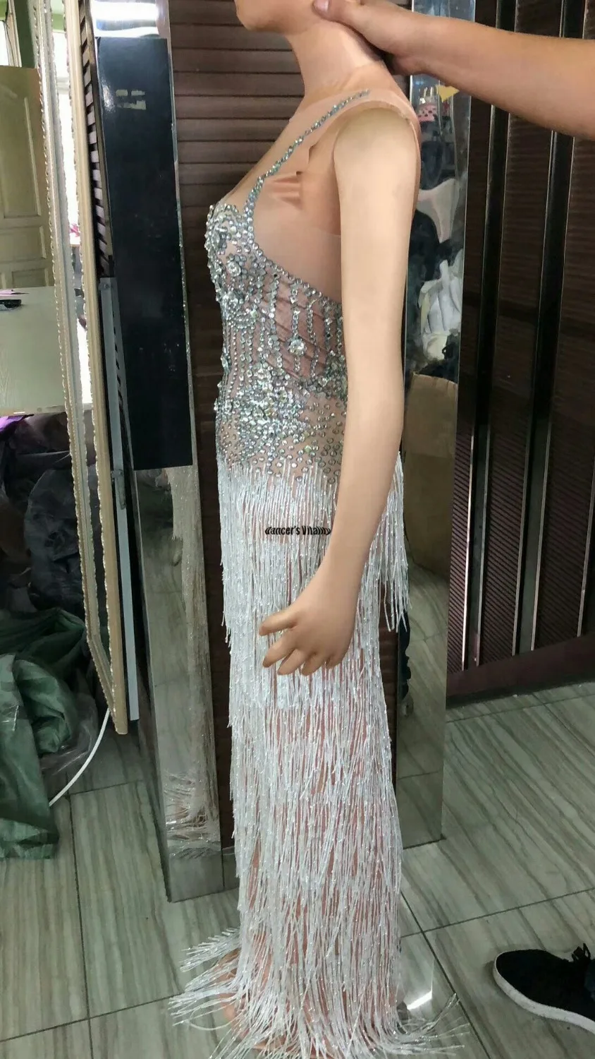 Rhinestones Fringes Dress Women Sparkly Silver Sexy clothing Bodysuit Costume Tassel Bodysuit Performance Evening Wear Clothing 
Rhinestones Fringes Dress Women Sparkly Silver Sexy clothing Bodysuit Costume Tassel Bodysuit Performance Evening Wear Clothing