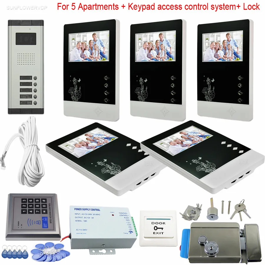 5 Units Video Door Phone Rfid And Code Keypad System Door Intercom 700TVL CCD Camera Color 4.3inch LCD With Eletronic Lock Kit
5 Units Video Door Phone Rfid And Code Keypad System Door Intercom 700TVL CCD Camera Color 4.3inch LCD With Eletronic Lock Kit