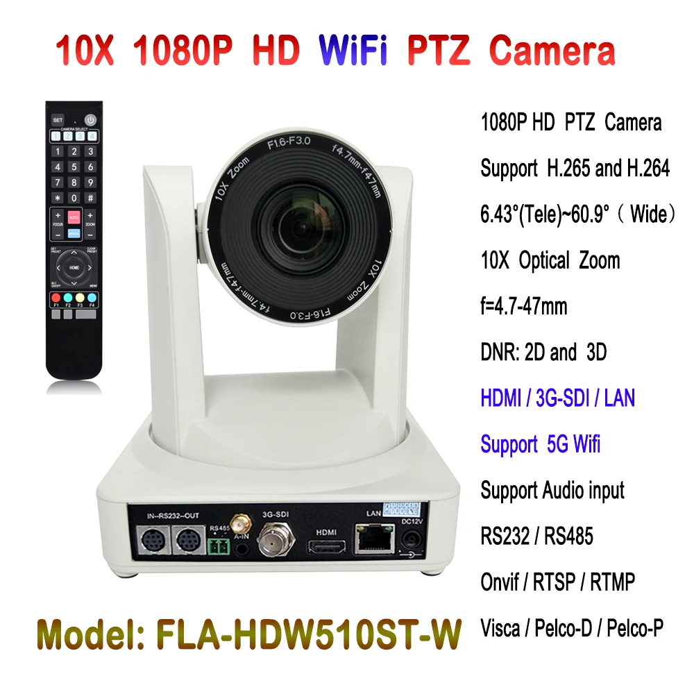 HD wireless conference HDMI SDI IP camera 10x Optical Zoom 1080P60 Full HD image transmission through 5G wifi
HD wireless conference HDMI SDI IP camera 10x Optical Zoom 1080P60 Full HD image transmission through 5G wifi