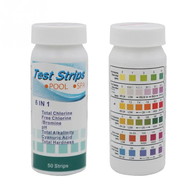 6 in 1 Swimming Pool Spa Water Test Strips 50pcs/bottle Acid Water Hardness Alkalinity PH Cyanuric Bromine test Tools#2
6 in 1 Swimming Pool Spa Water Test Strips 50pcs/bottle Acid Water Hardness Alkalinity PH Cyanuric Bromine test Tools#2