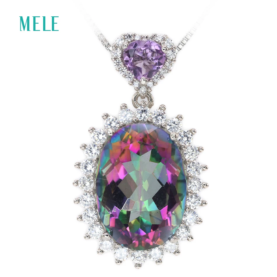 MELE Natural mystic quarts silver pendant, oval 13mm*18mm with hearts 6mm natural amethsyt, multi-color and attractive jewelry
MELE Natural mystic quarts silver pendant, oval 13mm*18mm with hearts 6mm natural amethsyt, multi-color and attractive jewelry