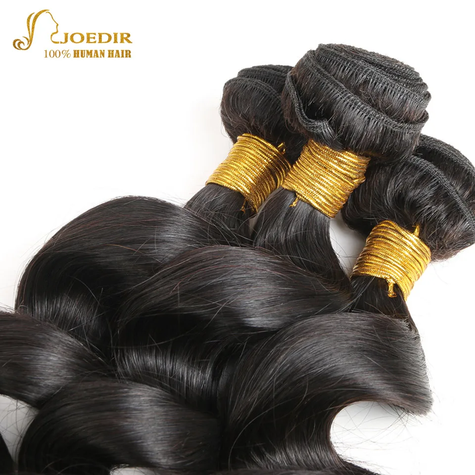 JOEDIR Human Hair 3 Bundles Deals Peruvian Loose Wave 10"-26" Natural Black Non Remy Extensions | Шиньоны и парики