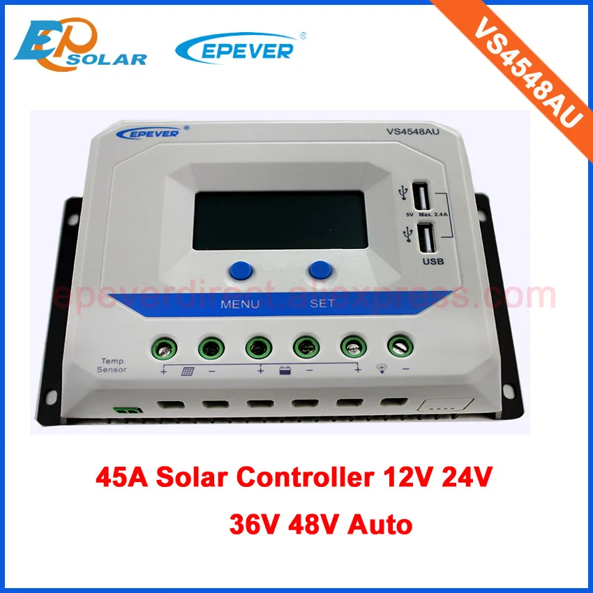 VS4548AU PWM 45A Solar portable controller 12V/24V/36V/48V automatic type EPEVER built in USB terminal port LCD display Screen
VS4548AU PWM 45A Solar portable controller 12V/24V/36V/48V automatic type EPEVER built in USB terminal port LCD display Screen