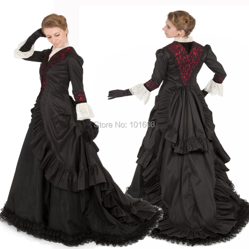 Customer to order!19 century Black Lace Vintage costume Victorian dresses Halloween Cosplay dresses Renaissance dress HL-135
Customer to order!19 century Black Lace Vintage costume Victorian dresses Halloween Cosplay dresses Renaissance dress HL-135
