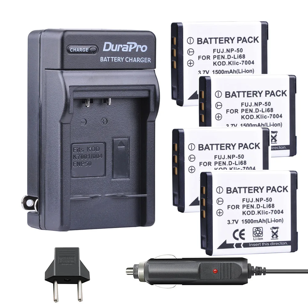 4pc 1500mAh NP-50 KLIC-7004 K7004 D-Li68 Camera Batteria + Wall/ Car Charger for Fujifilm FinePix F50FD F60FD F70EXR F75EXR
4pc 1500mAh NP-50 KLIC-7004 K7004 D-Li68 Camera Batteria + Wall/ Car Charger for Fujifilm FinePix F50FD F60FD F70EXR F75EXR