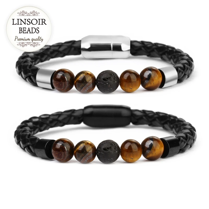 1pc/lot 8mm Lava & Tiger Eye Stone Beads Bracelet Men Black Braided Leather Bracelets For Women Handmade Jewelry Cuff Wristband
1pc/lot 8mm Lava & Tiger Eye Stone Beads Bracelet Men Black Braided Leather Bracelets For Women Handmade Jewelry Cuff Wristband
