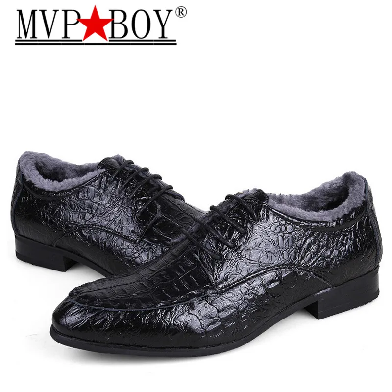 MVP BOY Winter Men's Business Flats Genuine Leather Men Dress Shoes Warm Pointed Toe Crocodile Pattern Formal Male Shoes 38-47
MVP BOY Winter Men's Business Flats Genuine Leather Men Dress Shoes Warm Pointed Toe Crocodile Pattern Formal Male Shoes 38-47