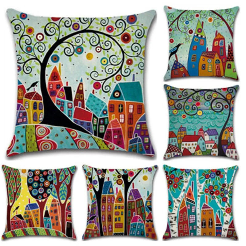 SBB colorful Cartoon village Hand-painted beautiful llinen Cushion Cover Printed Throw Pillows Cases Home Sofa seat Decor 45cm
SBB colorful Cartoon village Hand-painted beautiful llinen Cushion Cover Printed Throw Pillows Cases Home Sofa seat Decor 45cm