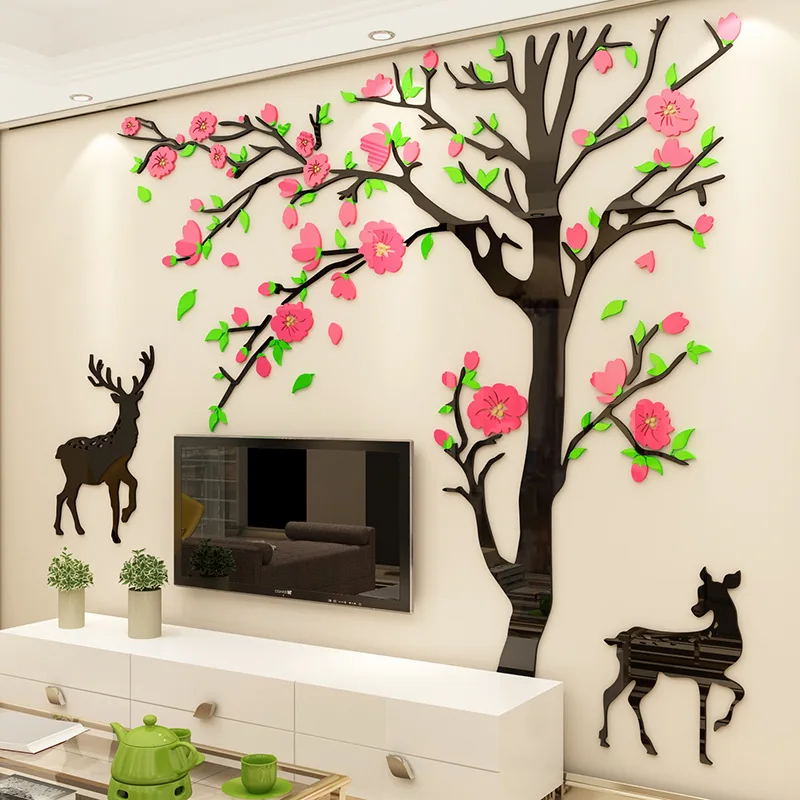 

New Sika Deer 3d Stereo Acrylic Wall Stickers Living Room Sofa TV Bedroom Wall Decor mural Christmas Elk Tree Wall Sticker Decal