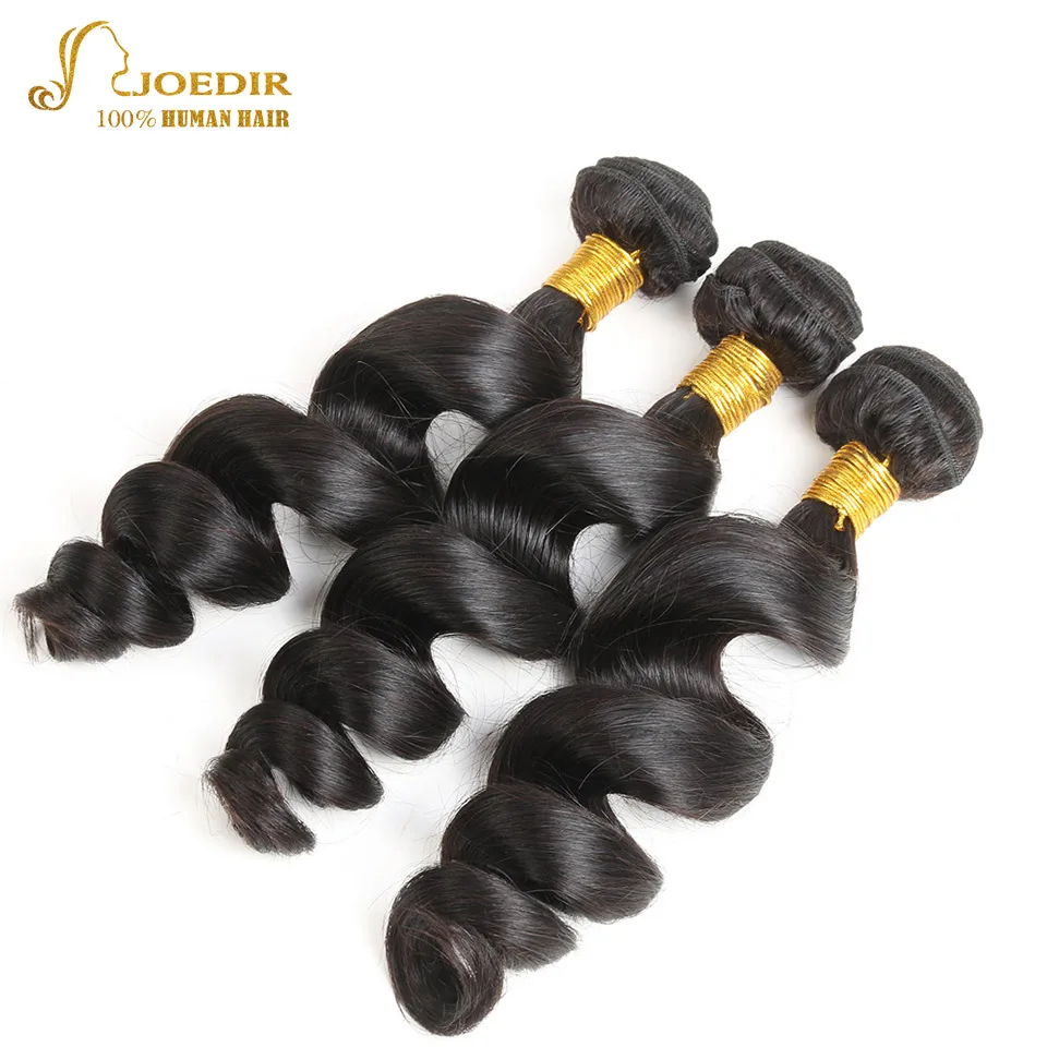JOEDIR Human Hair 3 Bundles Deals Peruvian Loose Wave 10"-26" Natural Black Non Remy Extensions | Шиньоны и парики