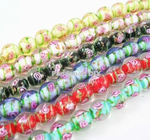 Handmade Gold Sand Lampwork Beads Strands, with Flower Inlaid, Round, Mixed Color, 12mm in diameter, hole: 2mm, 33pcs/strand
Handmade Gold Sand Lampwork Beads Strands, with Flower Inlaid, Round, Mixed Color, 12mm in diameter, hole: 2mm, 33pcs/strand