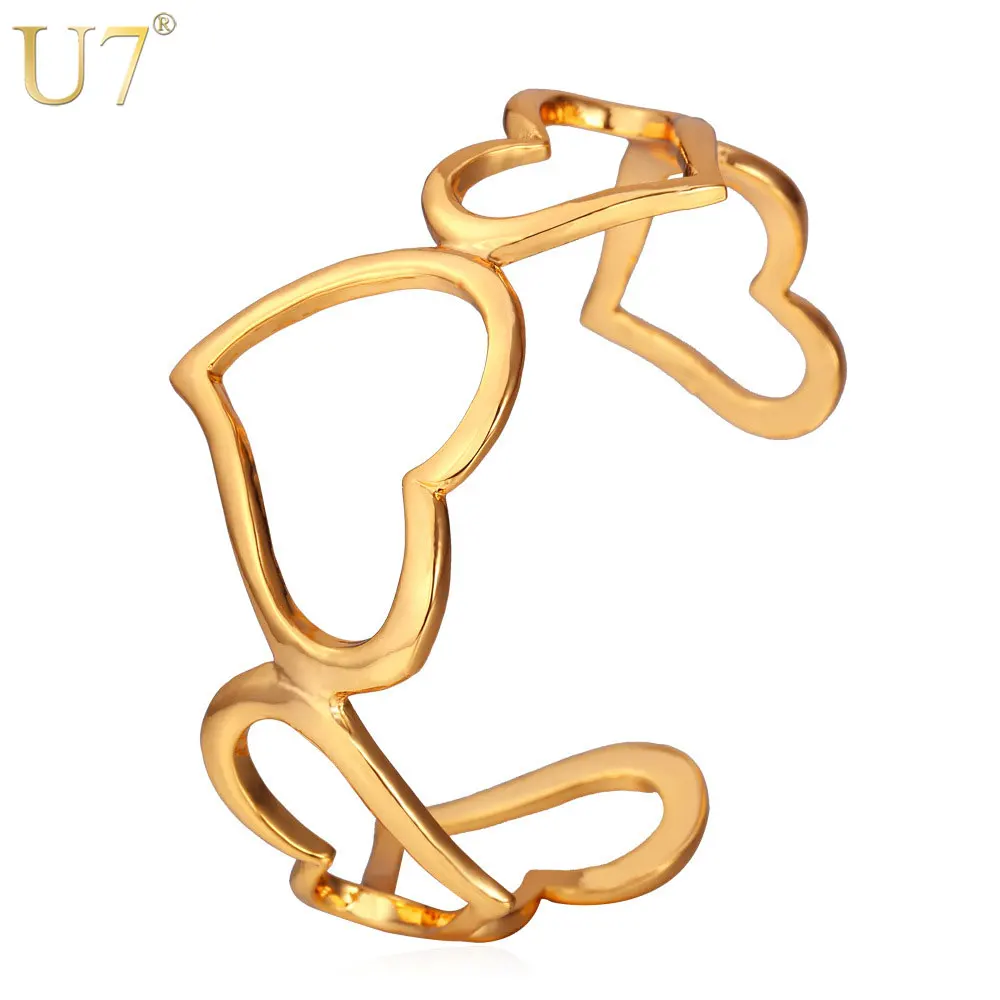 

U7 Love Heart Bracelet Trendy Gold/Silver Color Fashion Jewelry Romantic Cuff Bracelets For Women Gift H659