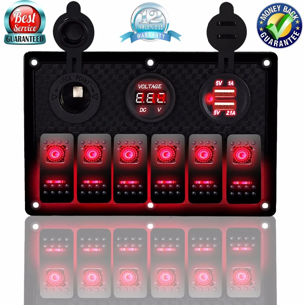 USB Charger Socket 4.2A 12V Power Outlet LED Voltmeter 6 Gang ON-Off Toggle Switch Multi-Functions Panel
USB Charger Socket 4.2A 12V Power Outlet LED Voltmeter 6 Gang ON-Off Toggle Switch Multi-Functions Panel