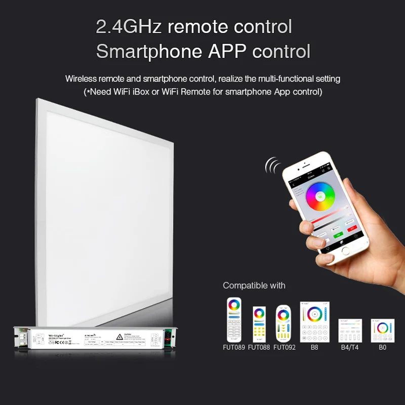 Miboxer FUTL01 40W RGB+CCT led Panel Light 2.4G Wireless remote control Smartphone APP control
Miboxer FUTL01 40W RGB+CCT led Panel Light 2.4G Wireless remote control Smartphone APP control